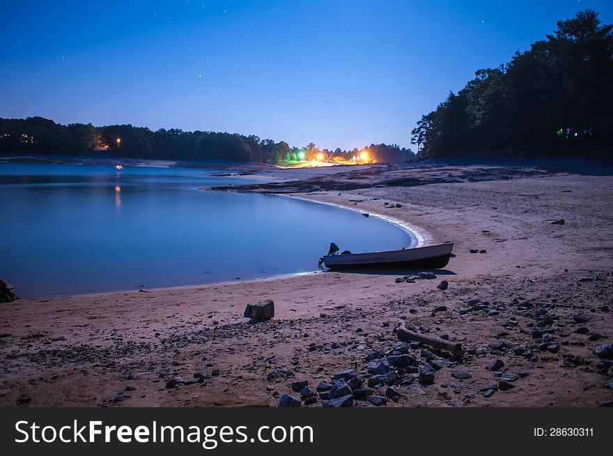 Boat On Lake At Night