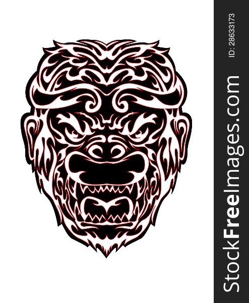 Tribal monkey head illustration suited for tattoo or tshirt design