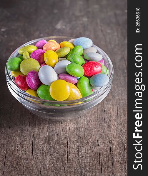 Chocolate candy on wooden  table