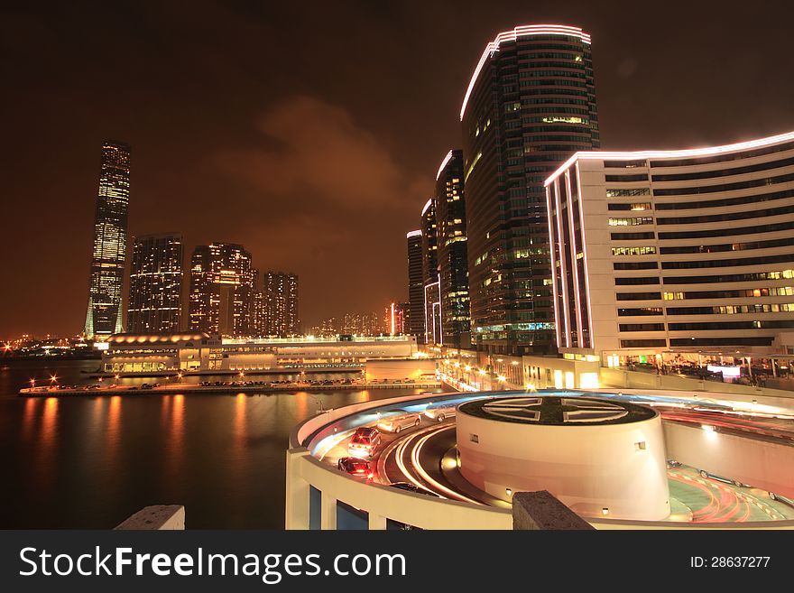 Hong Kong night view of skyline. Hong Kong night view of skyline