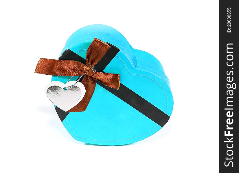 Blue Heart-shaped box in heart shape on white background