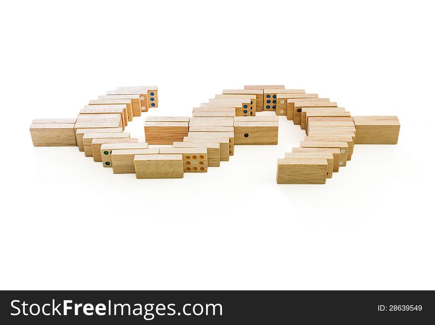 Symbol of dollar from wooden domino on white background. Symbol of dollar from wooden domino on white background