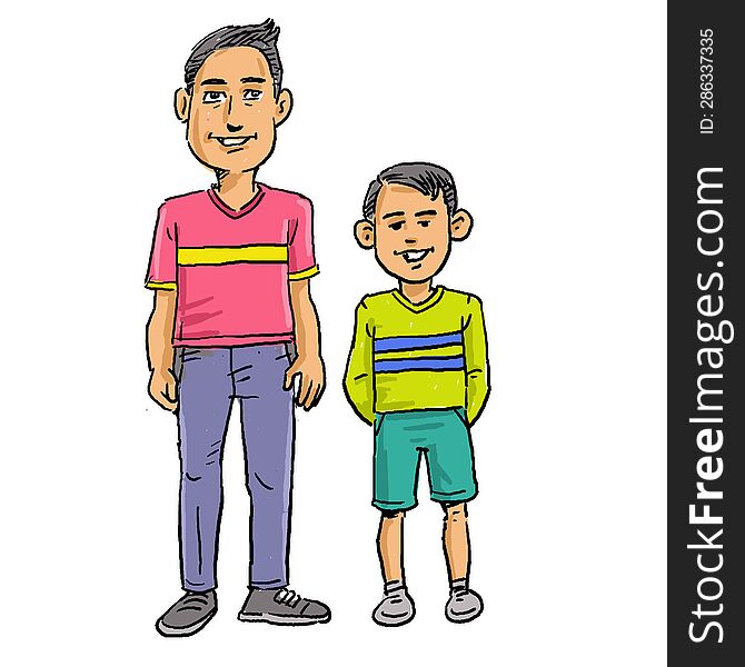 Cartoon Of The Two Boys Standing, Short And Tall Men.