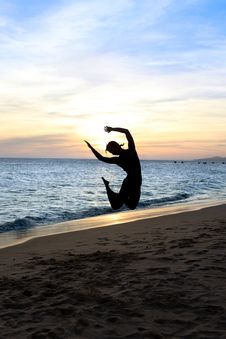 Silhouette Jumping Woman Royalty Free Stock Image