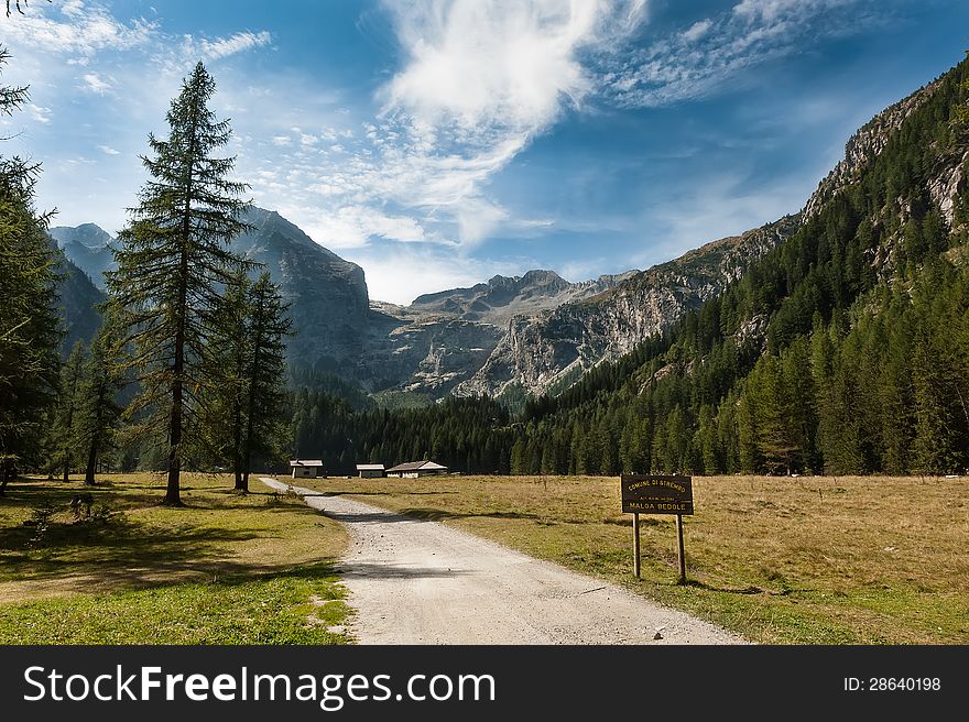 Mountain valley Malga Bedole, Italy