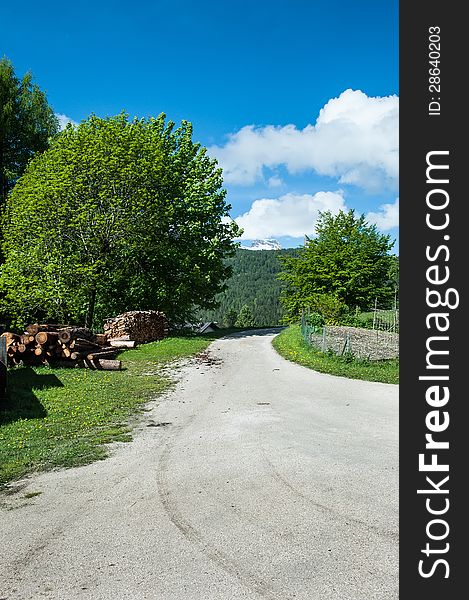 Typical dirt road near the town Cortina d'Ampezzo