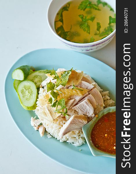 Rice steamed with chicken soup in Thailand