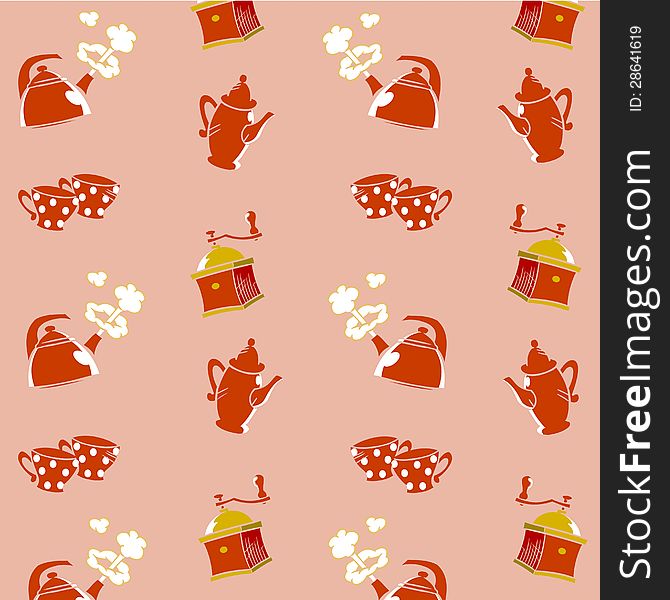The illustration shows pattern a set of dishes for a coffee. Illustration on separate layers of red and brown tones, with the use of clipping mask. The illustration shows pattern a set of dishes for a coffee. Illustration on separate layers of red and brown tones, with the use of clipping mask.
