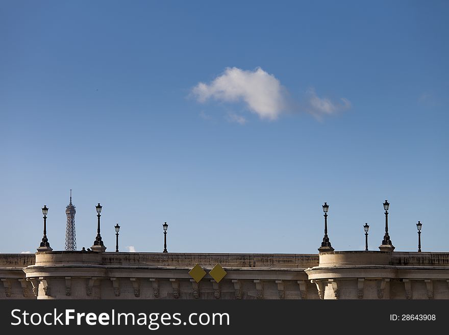 Silhouette Eiffel Tower With Lamp, Lovers On The Bridge, Paris, France