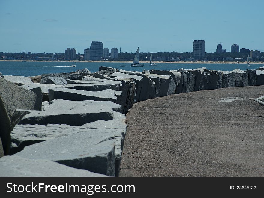 Breakwater protecting the Punta del Este docks.