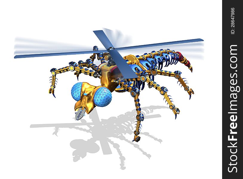 A robotic insect is about to land - 3D render. A robotic insect is about to land - 3D render.