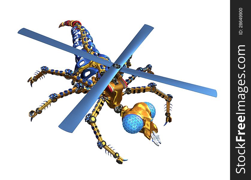 A robotic insect as seen from above - 3d render. A robotic insect as seen from above - 3d render.