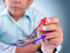 Business Man Drawing Growth Graph Of Success Royalty Free Stock Image