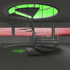 Spiral Staircase With Green Arrow Direction To Ecology Royalty Free Stock Photography Spiral Staircase With Green Arrow Direction To Ecology Royalty Free Stock Photography