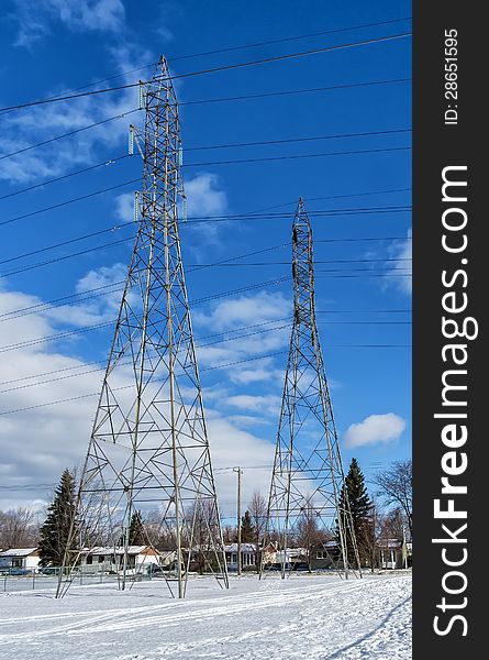 Electrical tower and wires on a blue sky. Electrical tower and wires on a blue sky