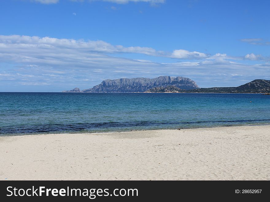 View of the island Tavolara from the beach Pittulongu