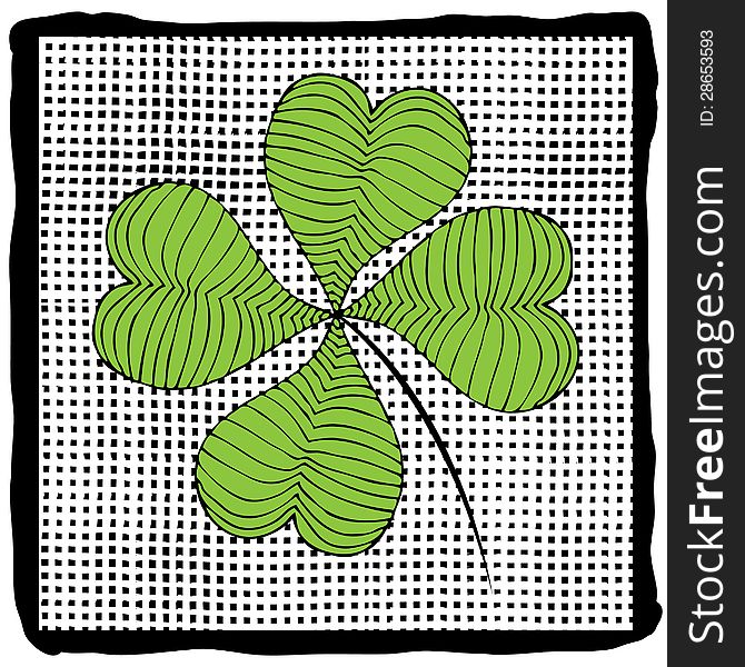 Green clover on pattern background with black frame
