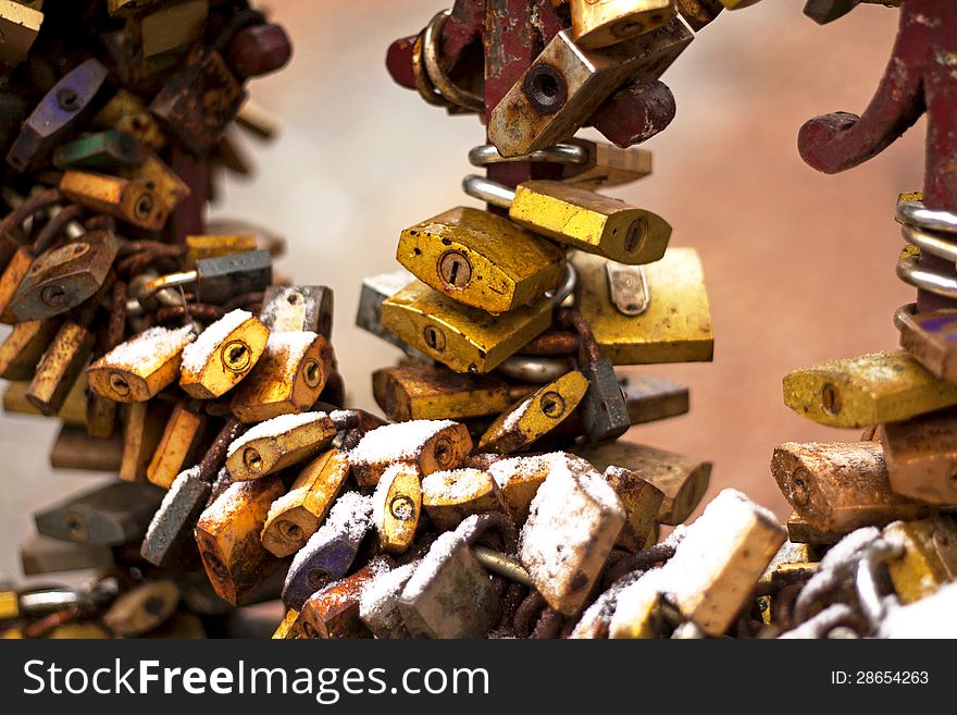 Padlock and symbols of love