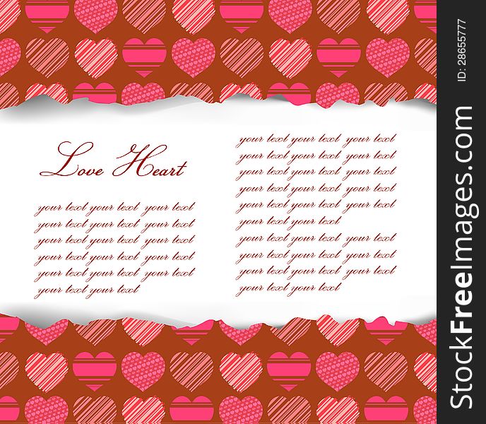 Valentines Day background.With love pattern, ripped paper