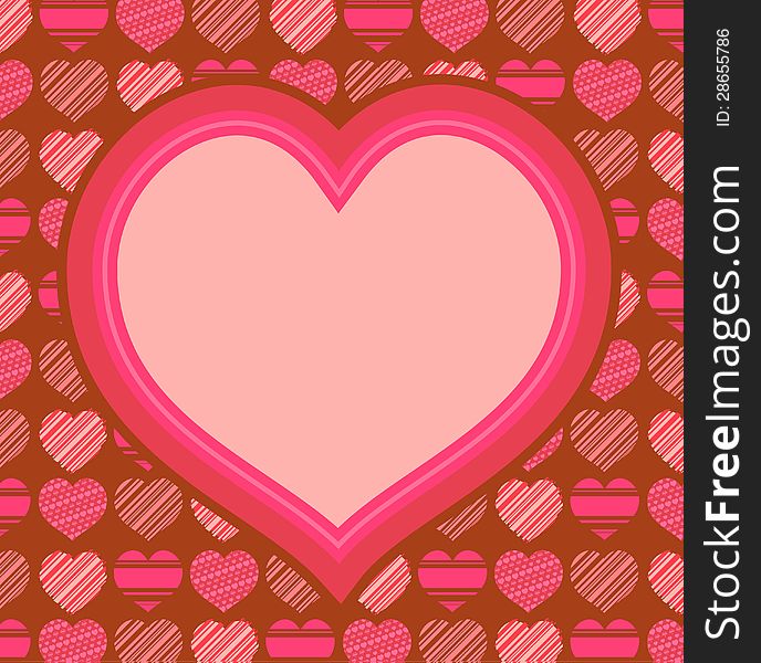 Valentines Day background with big heart and love pattern