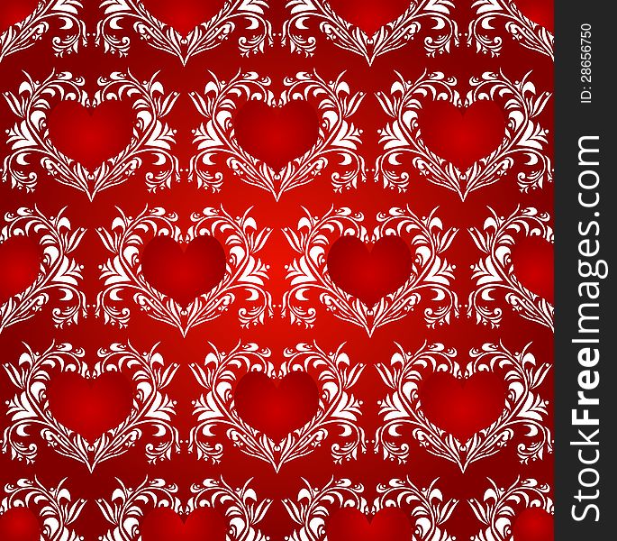 Romantic seamless pattern with abstract red floral hearts for valentines day