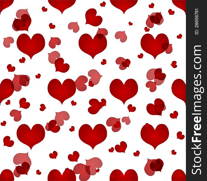 Romantic seamless pattern with abstract red hearts for valentines day