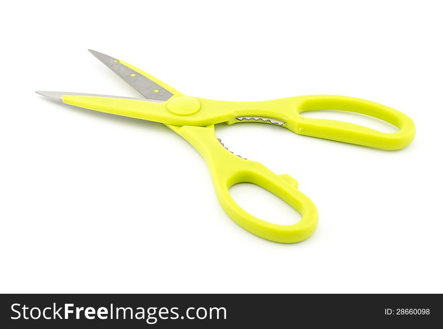 Soft green Scissors with white background