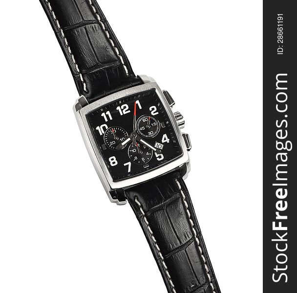 MenÂ´s steel wristwatch leather strap modern fashion style. MenÂ´s steel wristwatch leather strap modern fashion style