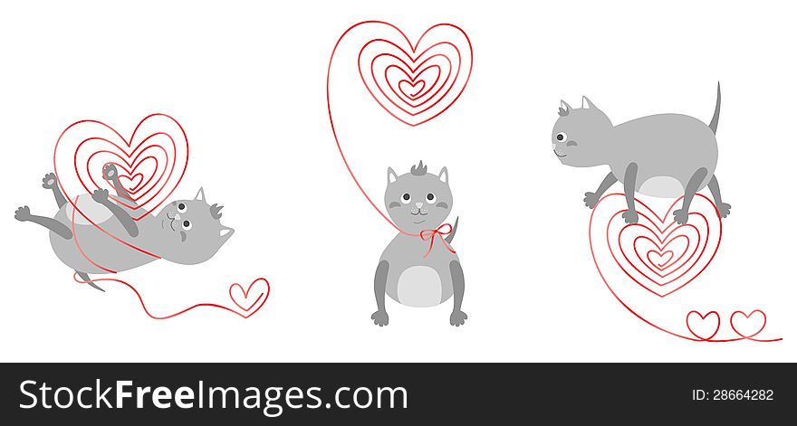 Kittens with red hearts