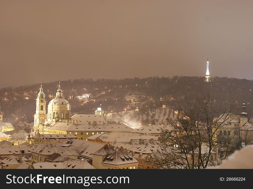 View of Lesser Town in Prague in winter - Czech Republic