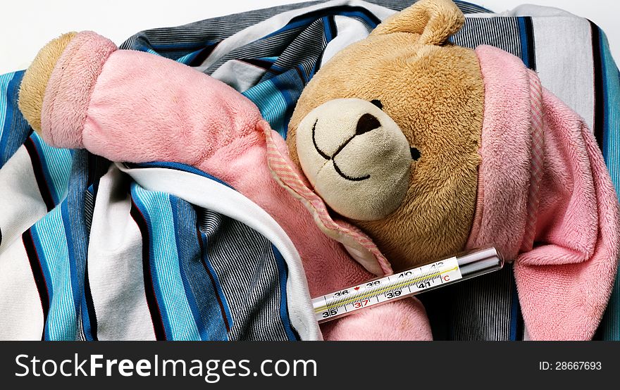 Sick teddy bear measure temperature. Sick teddy bear measure temperature