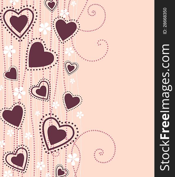 Hearts with white flowers on a pink background