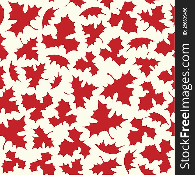 Hand drawn  seamless pattern with maple leaves. Canadian maple leaf. Japan style textile. Autumn spring background