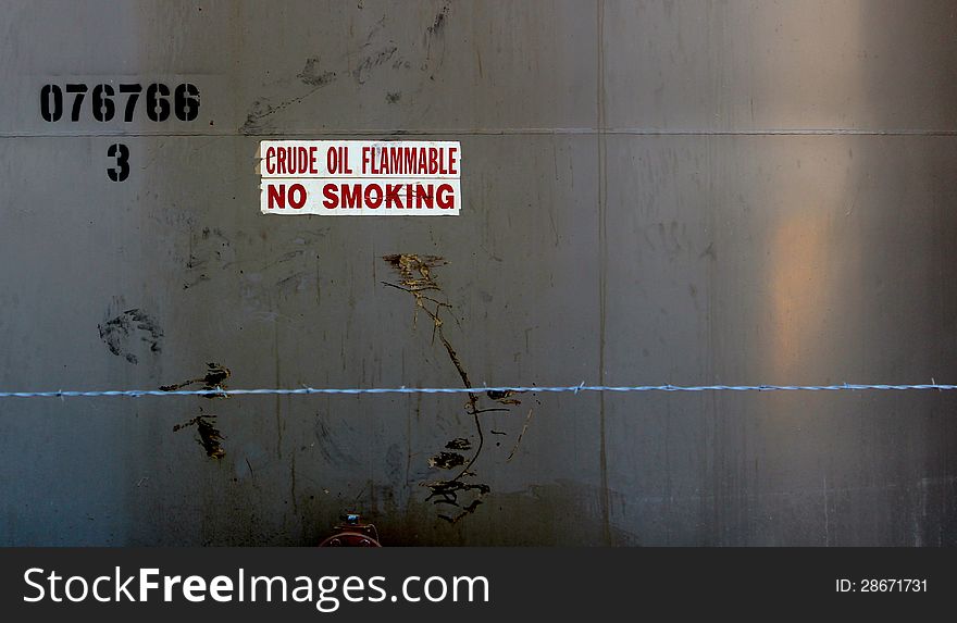 No smoking sign on an oil tank