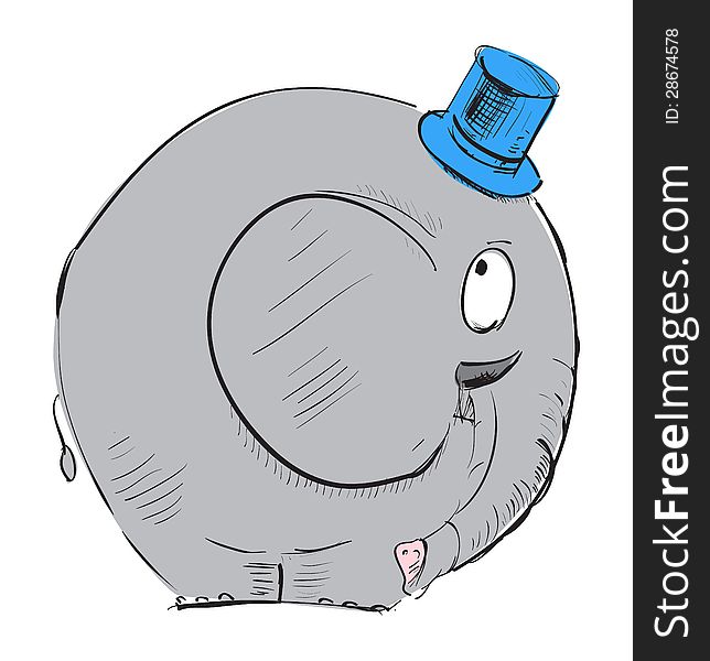 Cartoon Elephant In Top-hat