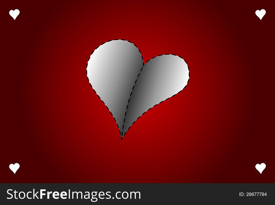 Valentines day vector card with gray heart on red background