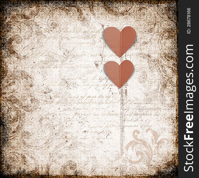 Grunge background with paper heart and with pattern. Grunge background with paper heart and with pattern