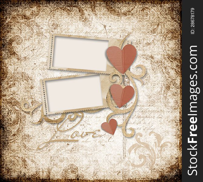 Grunge  Background With Stamp-frames And Heart