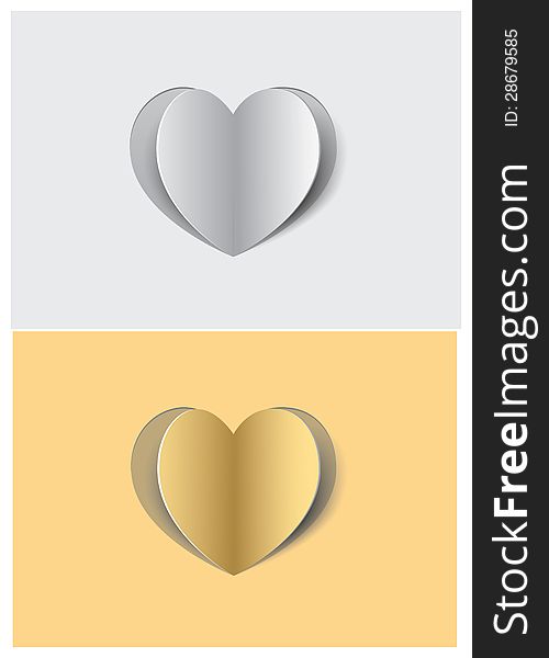 Two hearts from paper, white and yellow. Two hearts from paper, white and yellow