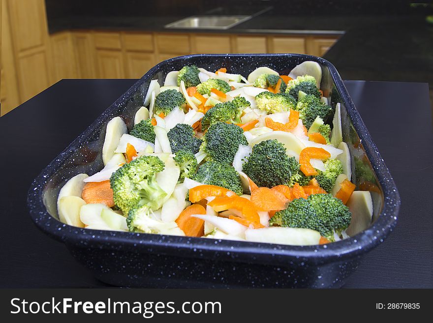 Fresh vegetables ready to cook in a luxurious kitchen