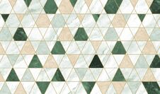Modern Wall Decor Wallpaper. 3d Abstract, Beige Lines  And Green, Beige Marble Triangles Shapes. Stock Photo