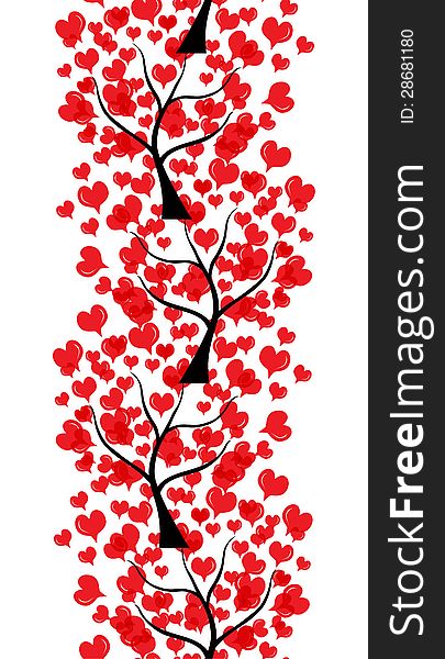 Romantic seamless pattern with love trees for valentines day