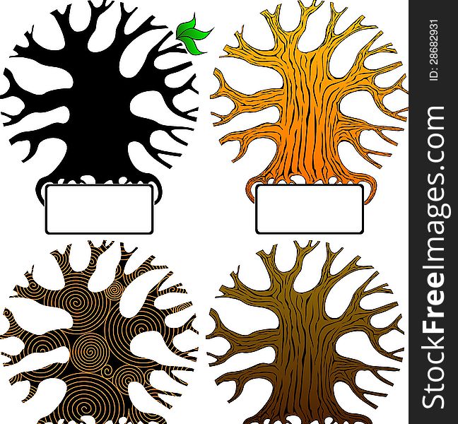 Vector stylized tree for use as a template for creating a collage on the theme of ecology, genealogy, ethnic. Vector stylized tree for use as a template for creating a collage on the theme of ecology, genealogy, ethnic