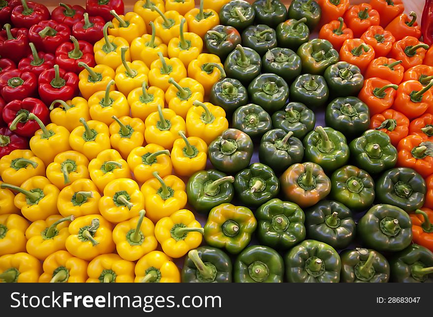 Background of four color of paprika. Background of four color of paprika