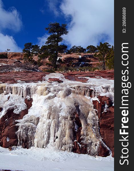 An ice flow on the red rocks of kolob canyon. An ice flow on the red rocks of kolob canyon
