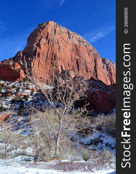 A winter scene in the red rocks of southern utah. A winter scene in the red rocks of southern utah