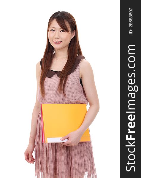 Young asian businesswoman holding file document isolatedon white background