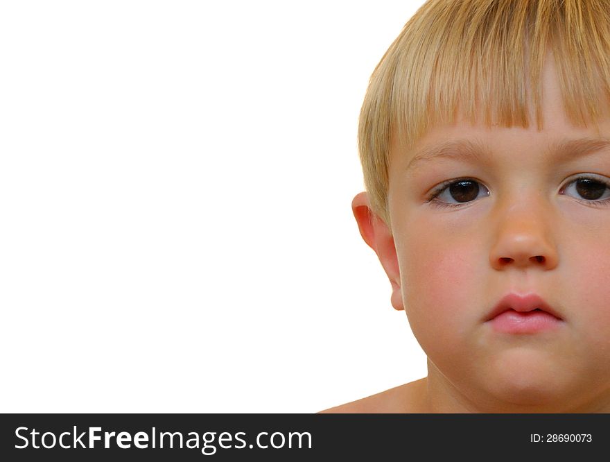 Portrait of a blond boy for a white background.