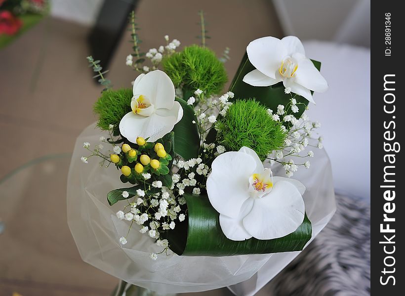 Close up an elegant bouquet from beautiful white flowers. Close up an elegant bouquet from beautiful white flowers