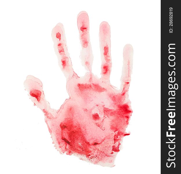 A bloody handprint isolated on white.